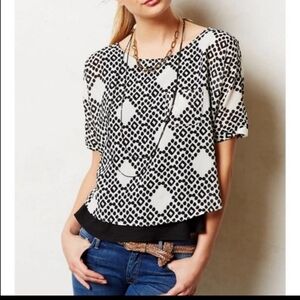 Meadow Rue Anthropologie Geometric Layered Polka Dot Boho Blouse Top